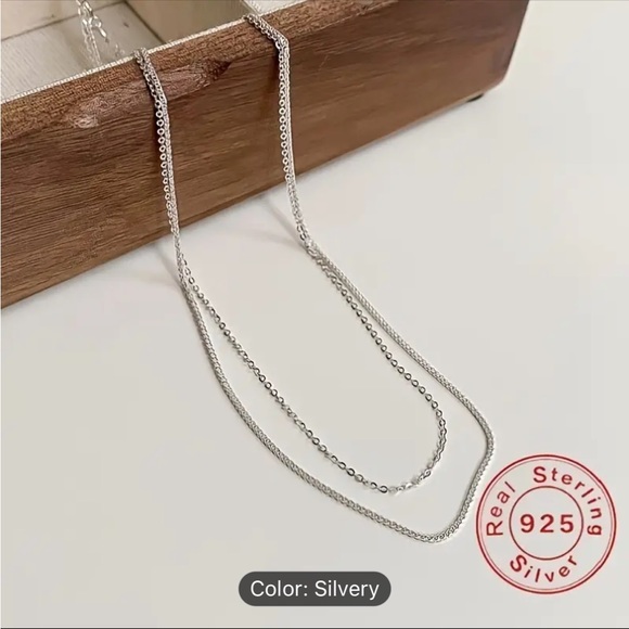 1. New 925 Sterling Silver Double Layer Chain/ 16in length - Picture 3 of 4